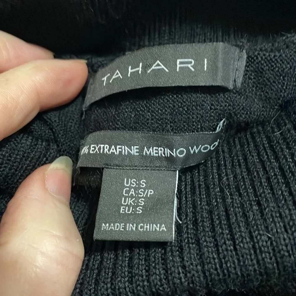 TAHARI | Long | Cowl Neck | 100% ExtraFine Merino Wool | Black | Sweater| Size S - Picture 9 of 15